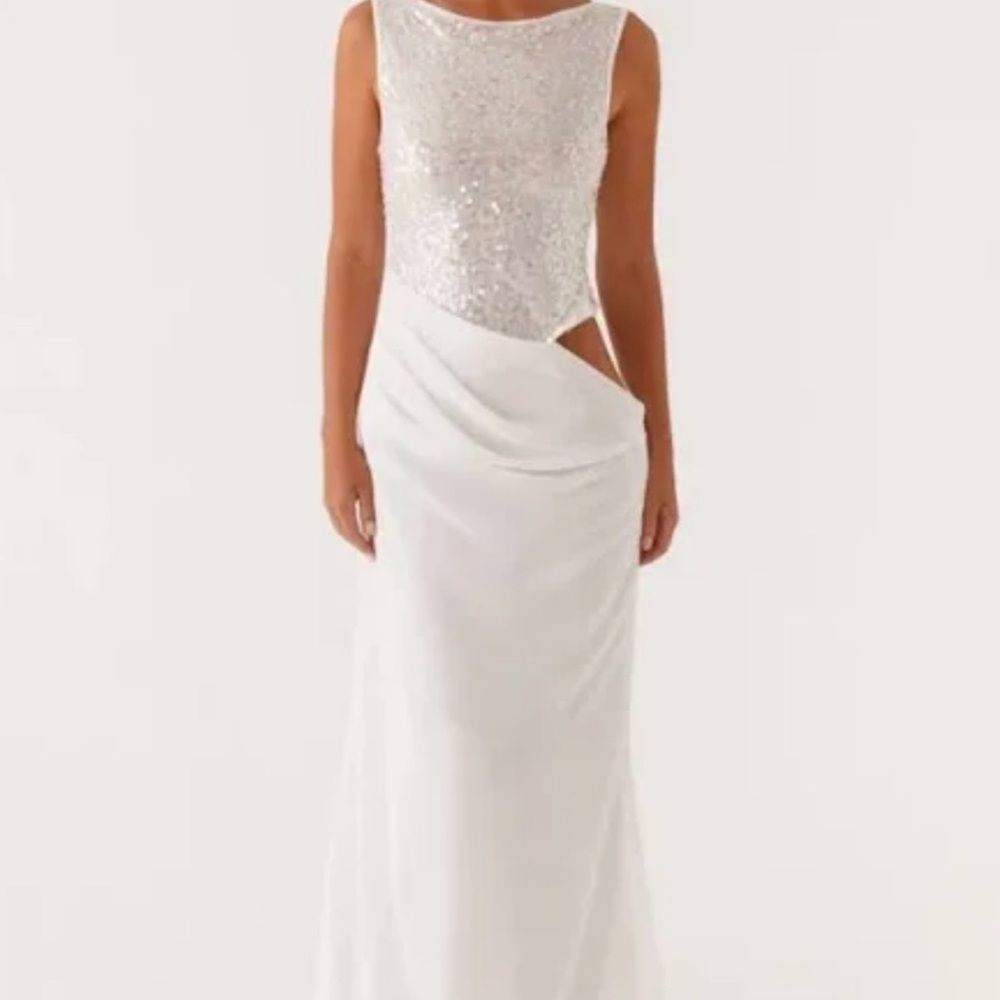 Peppermayo White Sequin & Draped Cutout Wedding Dress